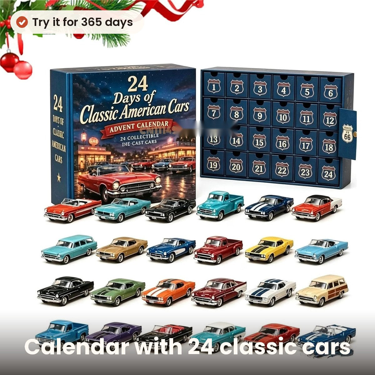 Adventskalender mit 24 amerikanischen Oldtimern