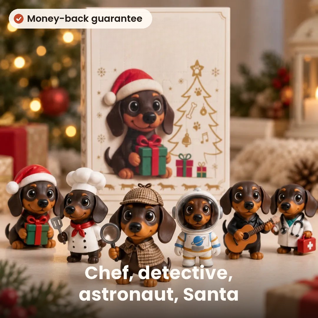 Advent calendar with 24 dachshund figurines