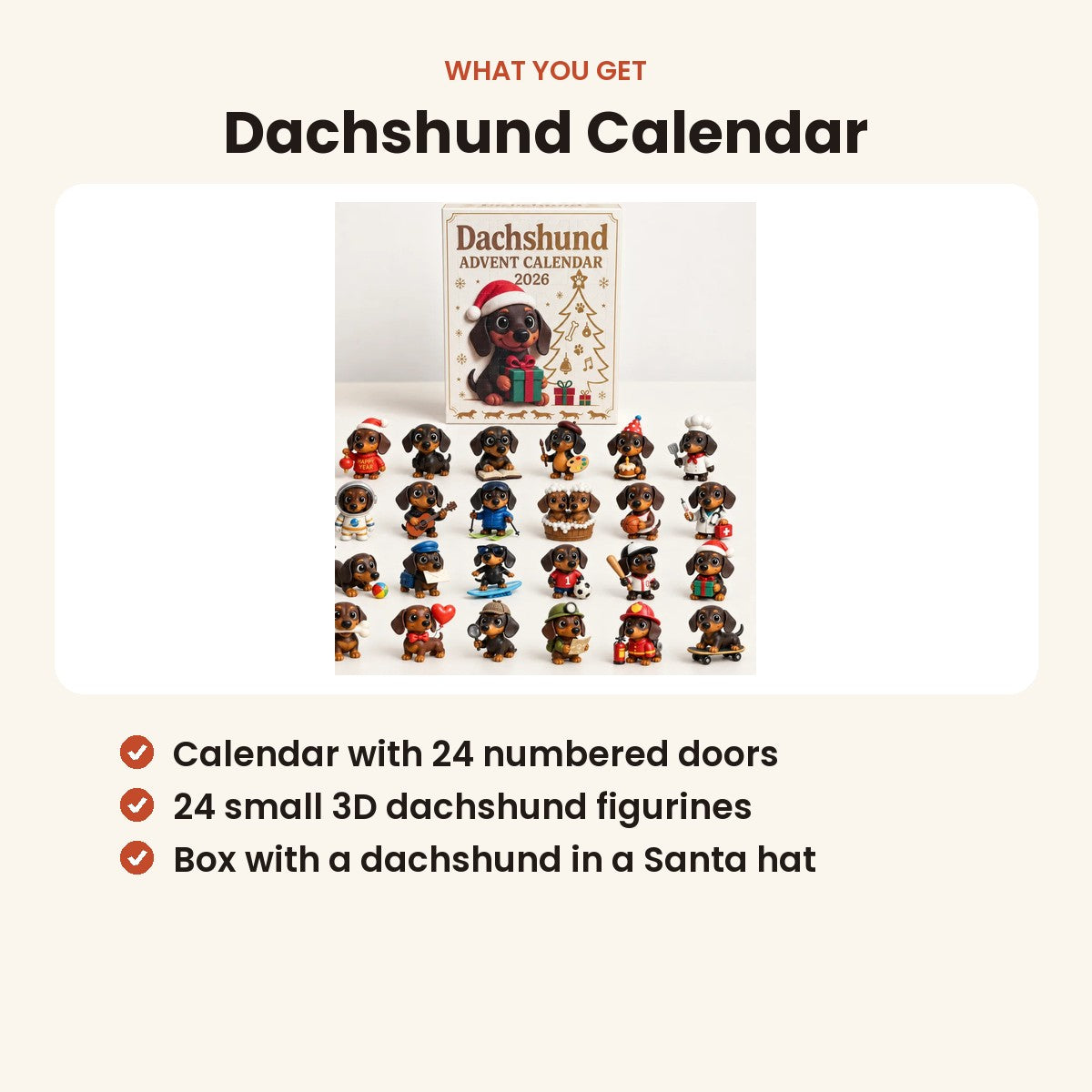 Advent calendar with 24 dachshund figurines