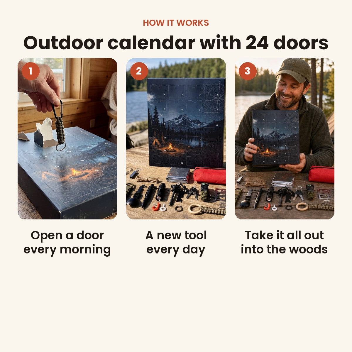 Advent calendar with 24 outdoor tools
